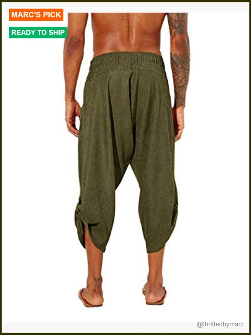 Men's Linen Harem Capri Pants Drawstring Casual Yoga Beach Shorts - Picture 3 of 7
